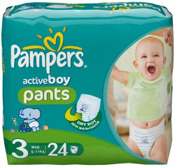 Подгузники-трусики для мальчиков, Pampers (Памперс) 6-11 кг №24 актив бой миди